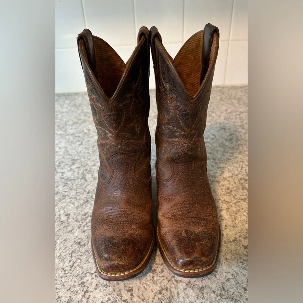 Ariat |Kids (Boy/Unisex) Western Brown Leather Cowboy Boots Square Toe Size 10.5